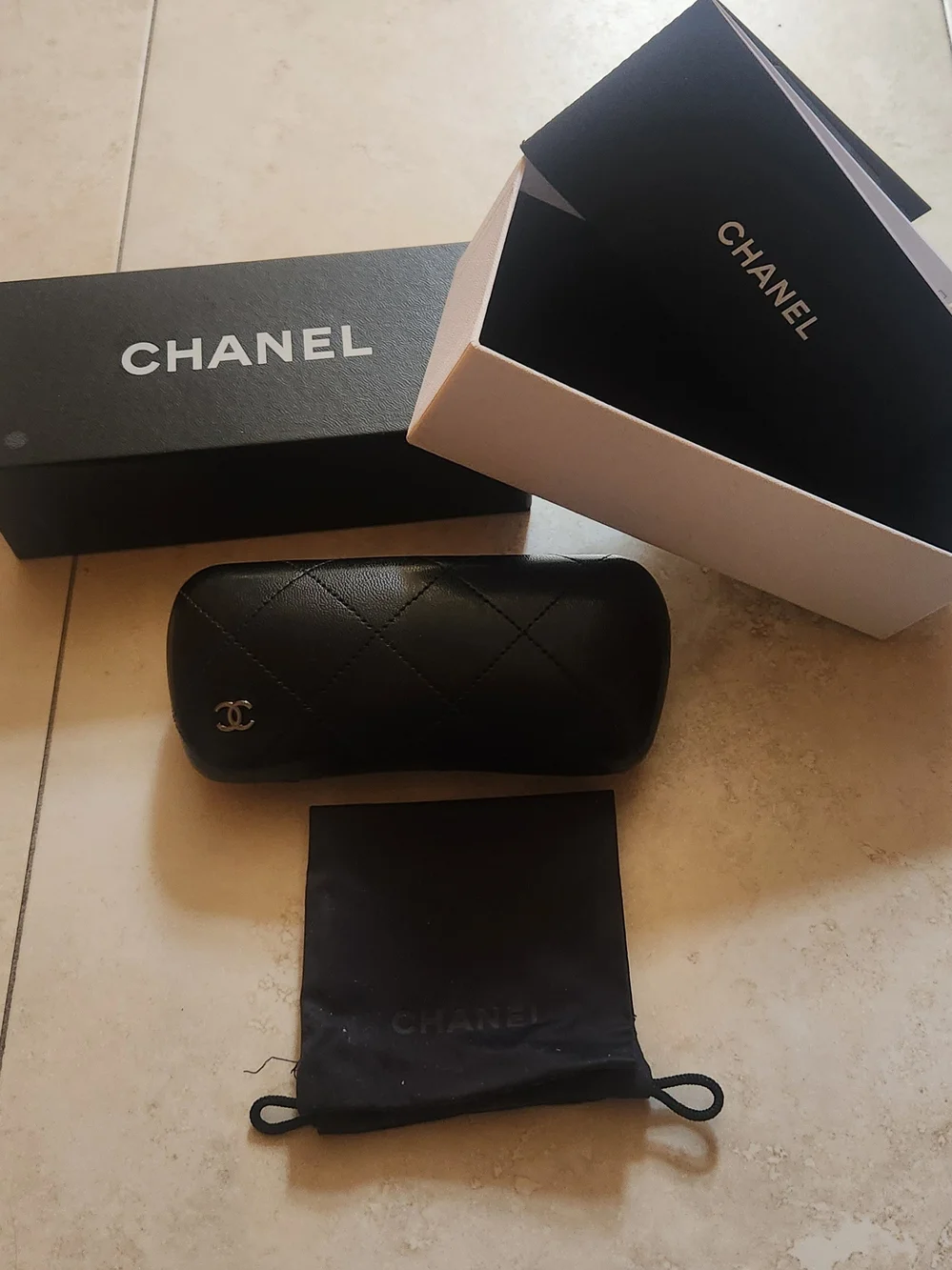 CHANEL Black Quilted Eyewear with Matching Black Case